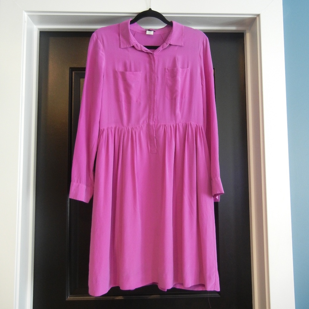J. Crew Fuchsia Silk Shirtdress